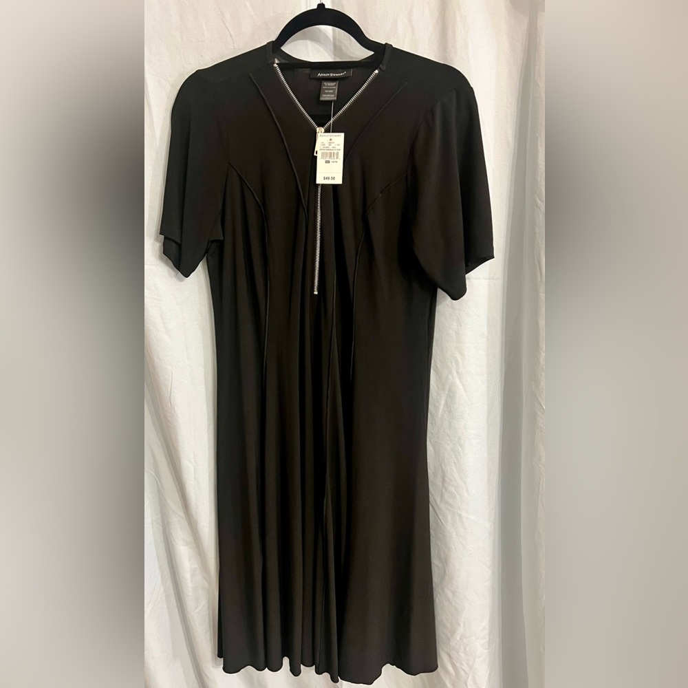 Ashley Stewart size 14/16 W zipper trim midi black dress